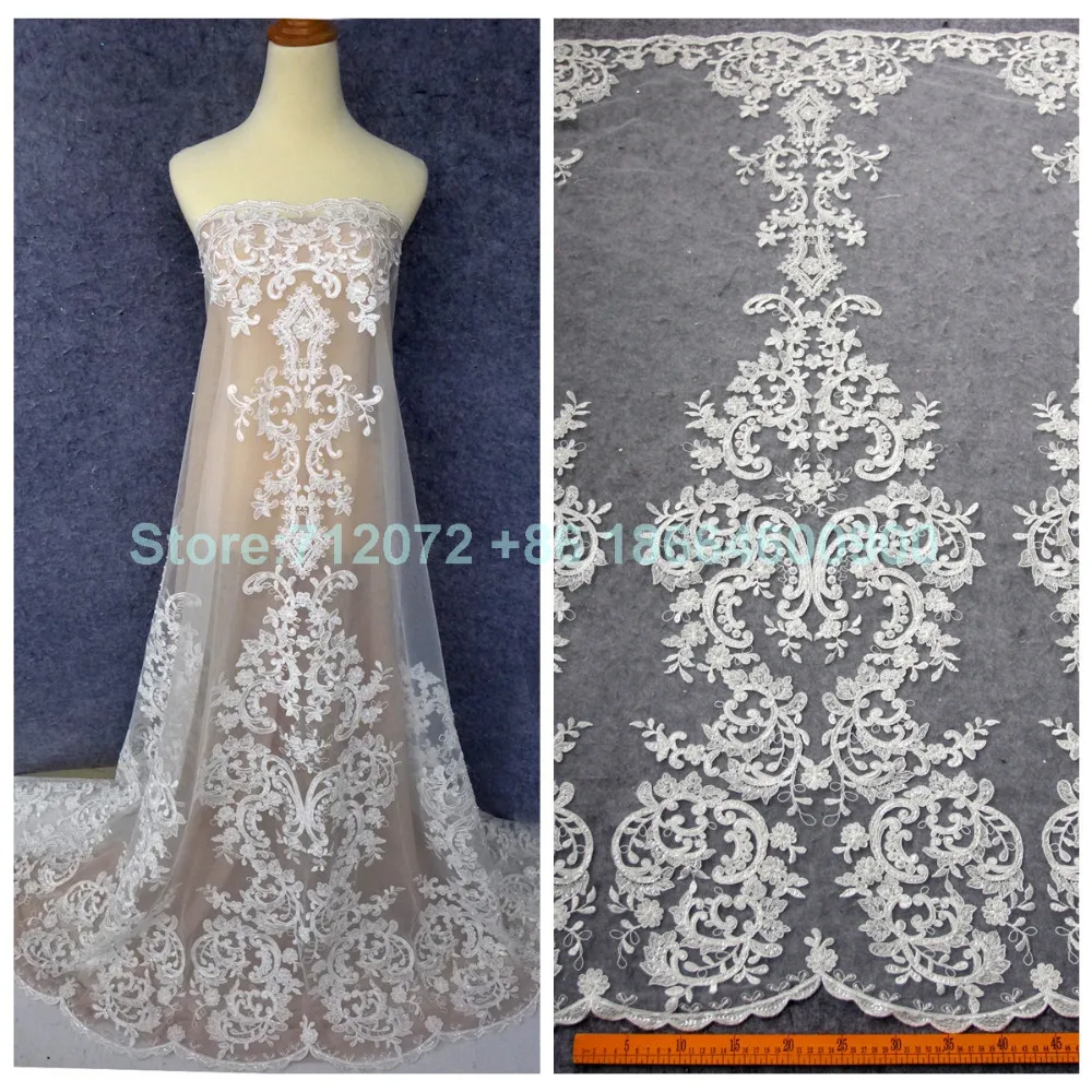 High Quality Off White/black Large Pattern On Tulle Embroidery Lace