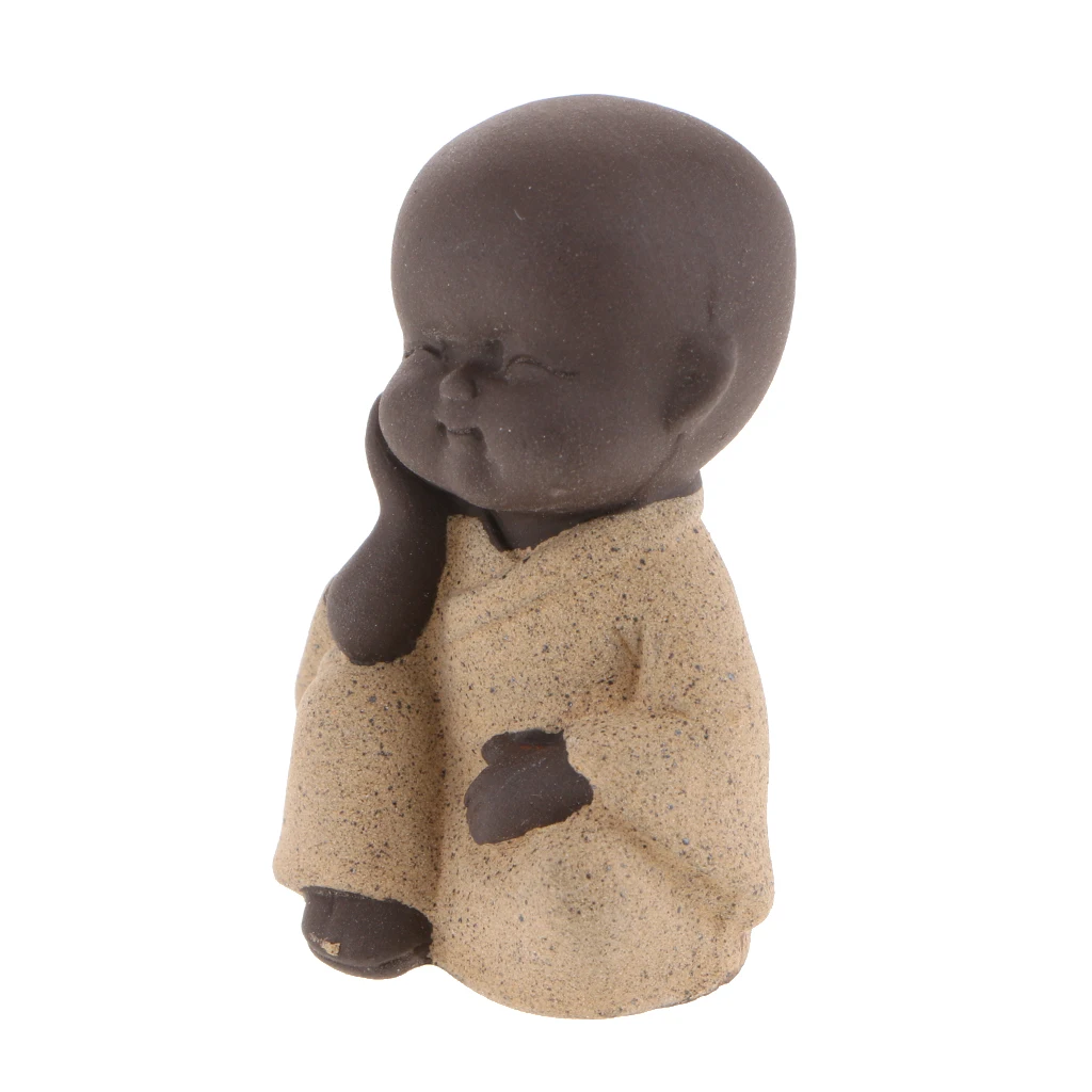 2PCS Cute Little Monk Buddha Tea Pet Figurine Statues Teahouse Tea Tray Ornaments Home Office Decor