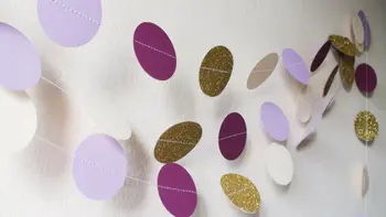 

Ivory Lilac Purple Gold glitter circles paper 10ft banners,Lilac Wedding garland, Lilac Baby Birthday ,bachelorette party decor