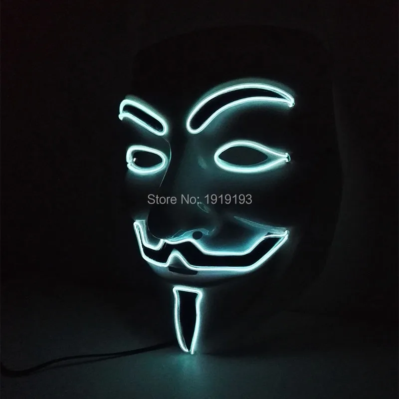 New Style 10 Color Optional EL wire Fashion V for VENDETTA Halloween Cosplay MASK Costume Glowing LED Neon holiday lighting Mask New Style 10 Color Optional EL wire Fashion V for VENDETTA Halloween Cosplay MASK Costume Glowing LED Neon holiday lighting Mask