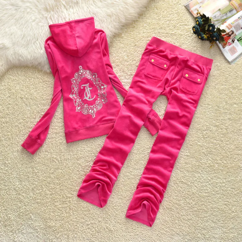 

Fall/winter 2019 Women's Brand Velvet Fabric Tracksuits Velour Suit Hooded Women large New thickening plus velvet suit fashion b