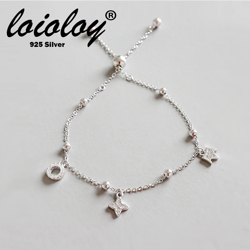 

Loioloy Crown Clover Circle Silver 925 Bracelets For Women Wedding Adjustable Bracelets & Bangles Anniversary Gift
