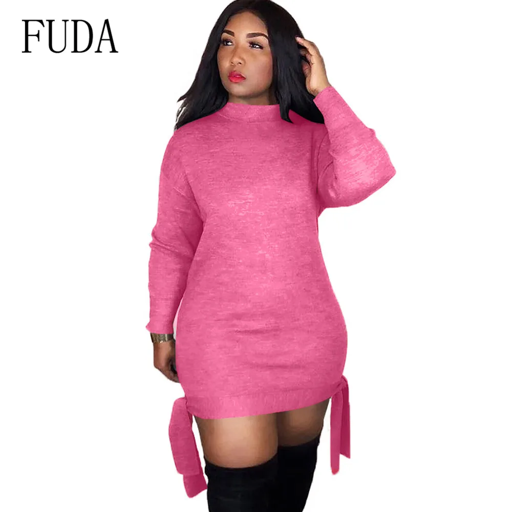 

FUDA New Urban Fashion Casual Long Sleeve Women's Lace-up Dress Elegant O Neck Autumn Mini Short Dress Femme Vestidos De Verano
