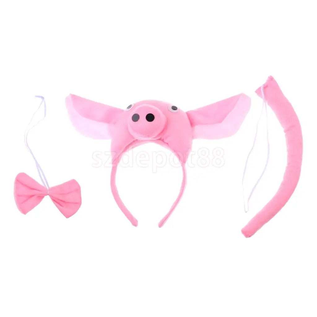Kids Animal Pig Piggy Costume Kit Head Band Bow Tie Tail Set Fancy Dress