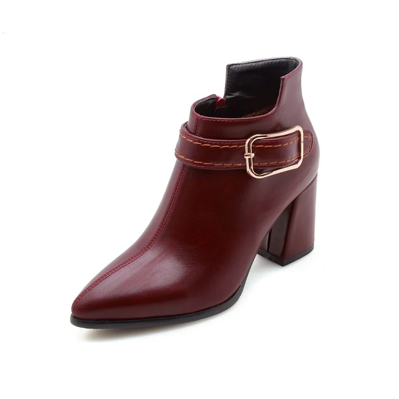 

Ankle Boots Plus Size 32-43 Black Pointed Toe Women Shoes Women Fashion High Heels Add Plush Autumn Winter zapatos de mujer