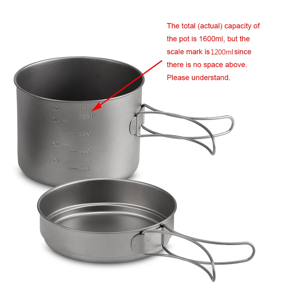 iBasingo Titanium Pots Set Mini Camping Titanium Bowl Set Outdoor Cookware Cooking Pan Pot with Folding-handle Travel Kitchen Mess Kits Picnic Hiking Dishes for 1 Person