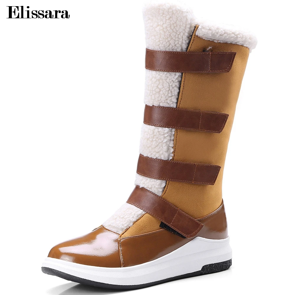 

Elissara Women Winter Warm Snow Boots Shoes Winter Feminine Fashion Mid Heels Mid Calf Magic Stickers Shoes Plus Size 33-43