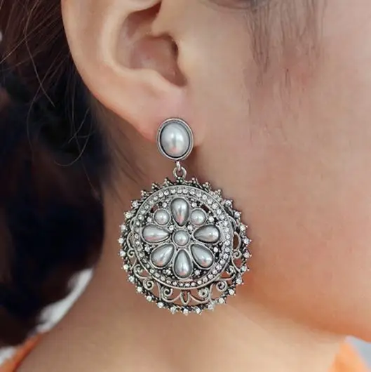 Free Shipping 2.2'' Hyperbolic Palace Noble Round Pearl Crystal Flower Lady Earrings | Украшения и аксессуары