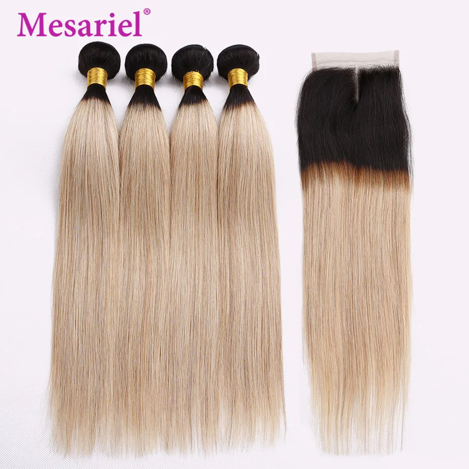 Mesariel Pre-Colored Ombre Brazilian Hair 2/3/4 Bundles With Lace Closure 1B/27 Straight Weave Human Hair Bundles Non Remy Hair Mesariel Pre-Colored Ombre Brazilian Hair 2/3/4 Bundles With Lace Closure 1B/27 Straight Weave Human Hair Bundles Non Remy Hair