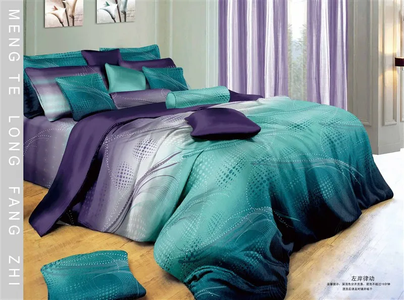 5pc modern Gradient blue white purple Cotton comforter