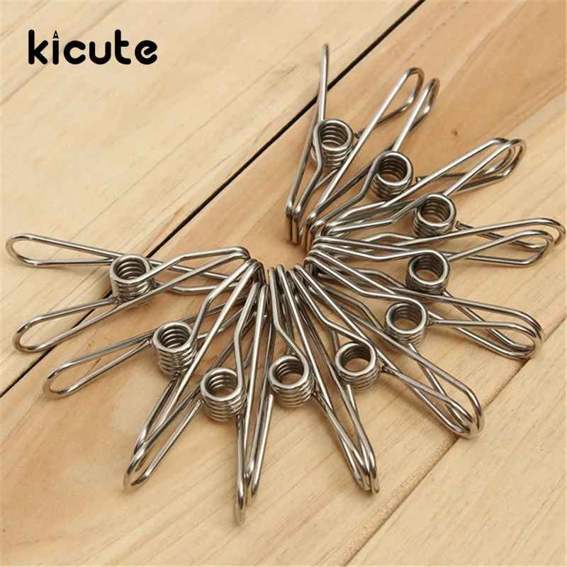 

Kicute 10pcs Hot Stainless Steel Metal Spring Clips Clothes Hanging Pegs Clips Clamps Silver Binder Clips Home School Supply