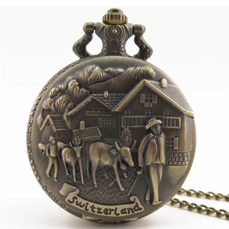 

Hot Sale Fashion Creative Sports Pocket Watch Antique Design Bronze Long Chain Necklace Clock Men's And Women's Gift Fob Watches