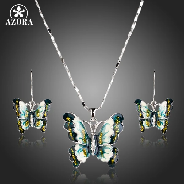 AZORA бабочка дизайн с картина маслом кулон ожерелье и висячие серьги Ювелирные наборы TG0167