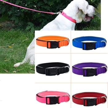 

Nylon reflective Dog Collar comfortable Diving cloth Padded Dog Collars Metal D ring Medium Large Dogs Collar soft pet Necklace