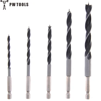 

PW TOOLS 5Pcs High Quality 1/4" Hex Shank Wood HCS Drill Bit Set Durable Quick Change Metal Tools 4/5/6/8/10mm for Woodworking
