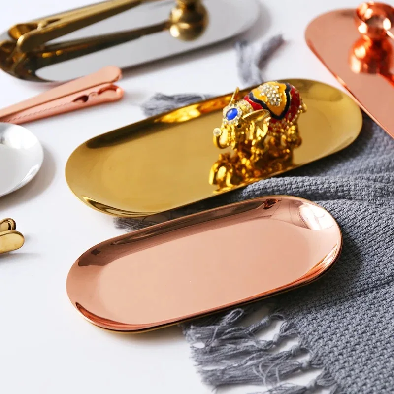 

Nordic Colorful Metal Storage Tray Luxurious Gold Oval Dotted Fruit Plate Small Items Jewelry Display Tray Mirror Home Decor
