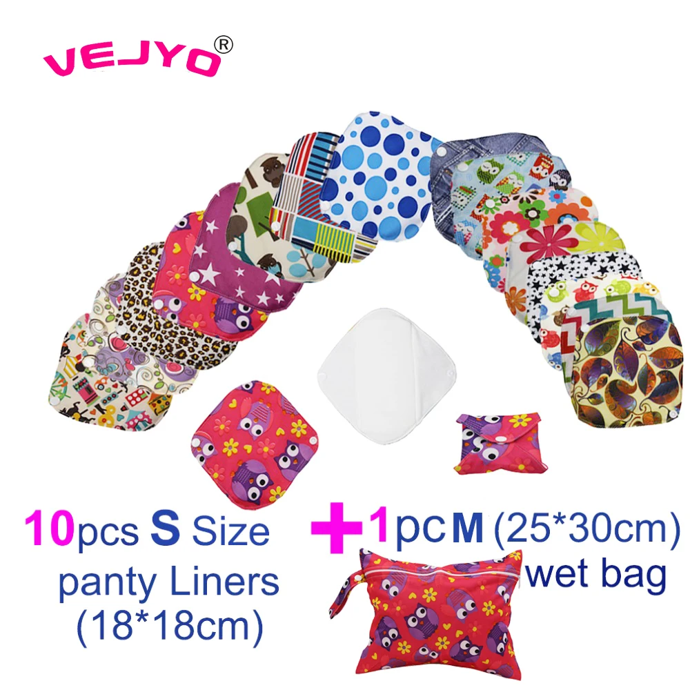 

VEJYO 10PCS 18*18cm Washable Reusable Bamboo Cotton Sanitary Pad Menstrual Cloth Pads Fabric Panty Liners with 1PC Wet Bag