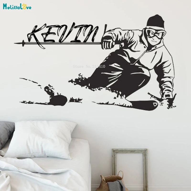 Skiing Personalised Wall Decal Ski Vinyl Stickers Skier Art Decoration Ski Jumping Freestyle Sports Home Decor Poster YT1767