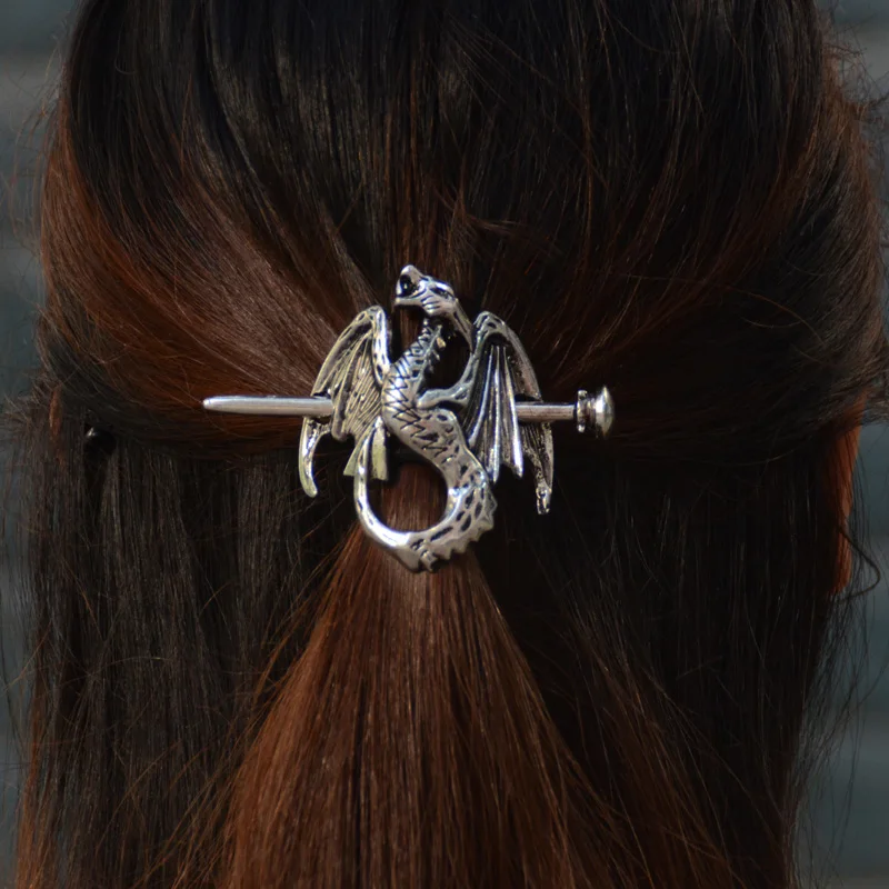 Кельтский дракон, заколка для волос, серебряное животное, викинги, средневековые украшения для волос для женщин