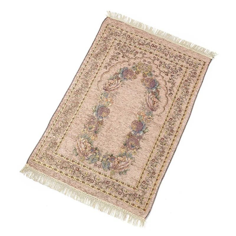 

2019 New Arrival 70x110cm Muslin Prayer Mat with Flower Pattern Portable Pocket for Worship Salat Musallah Islamic Praying Mat