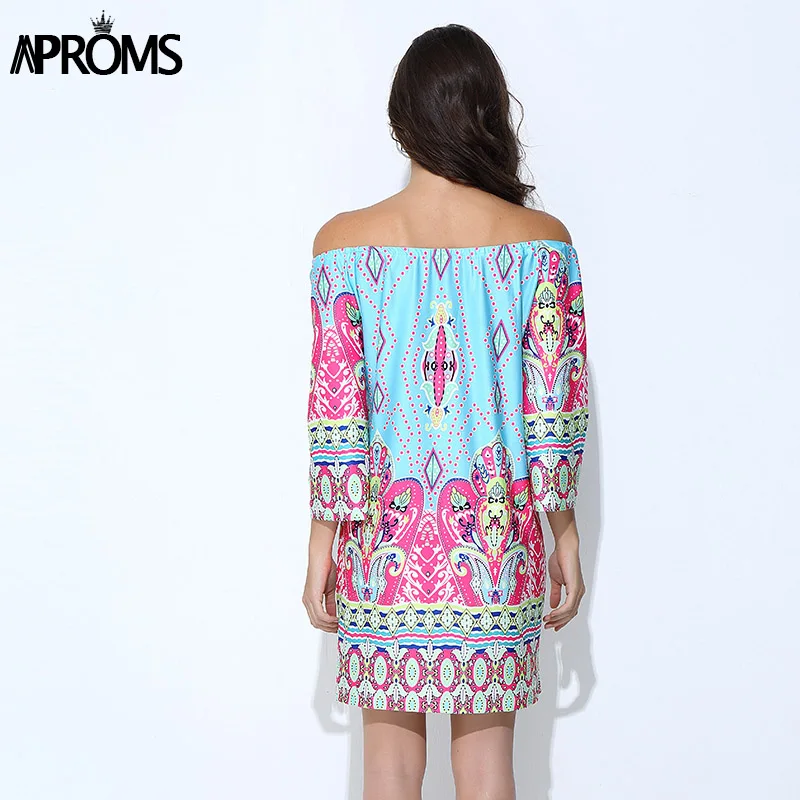 Aproms в стиле бохо элегантное женское летнее платье High Street с открытыми плечами платье-туника сарафан Европейский сексуальный vestidos mujer