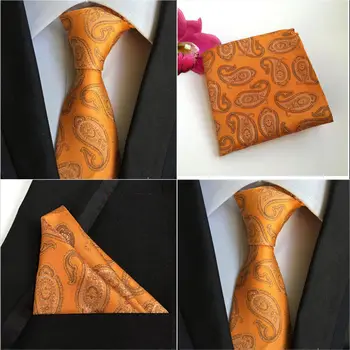 

Mens Paisley Flower Orange Silk Necktie Pocket Square Handkerchief Set Lot HZTIE0086