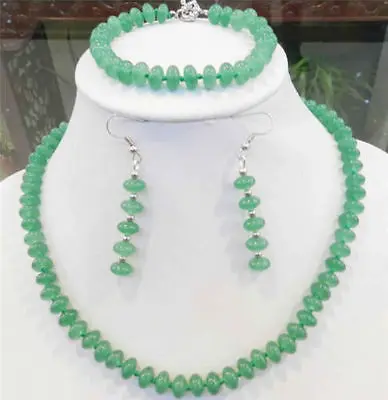 

Green Natural Emerald Rondelle Beads Necklace Bracelets Earrings Set>>18K GP Plated gold Bridal wide watch wings queen JEWE