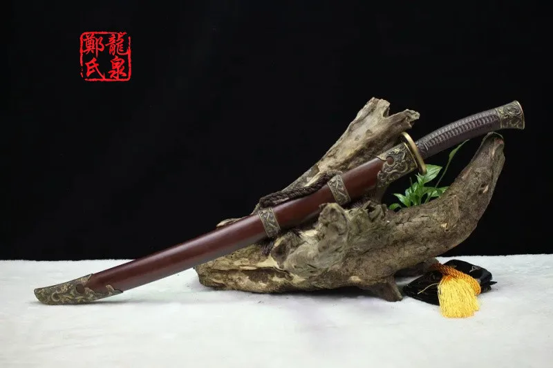 Real Chinese Sword Damascus Steel Antique Bronze Qing Dao Metal Craft Home Decoration Martial Art Supply