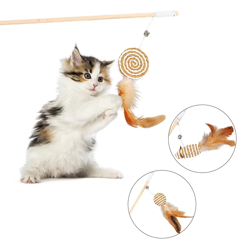 

1PC Pet Cat Toy Teaser Multi Color Bird Feather Plush Cat Wand Cat Catcher Teaser Stick Cat Interactive Toys with bells