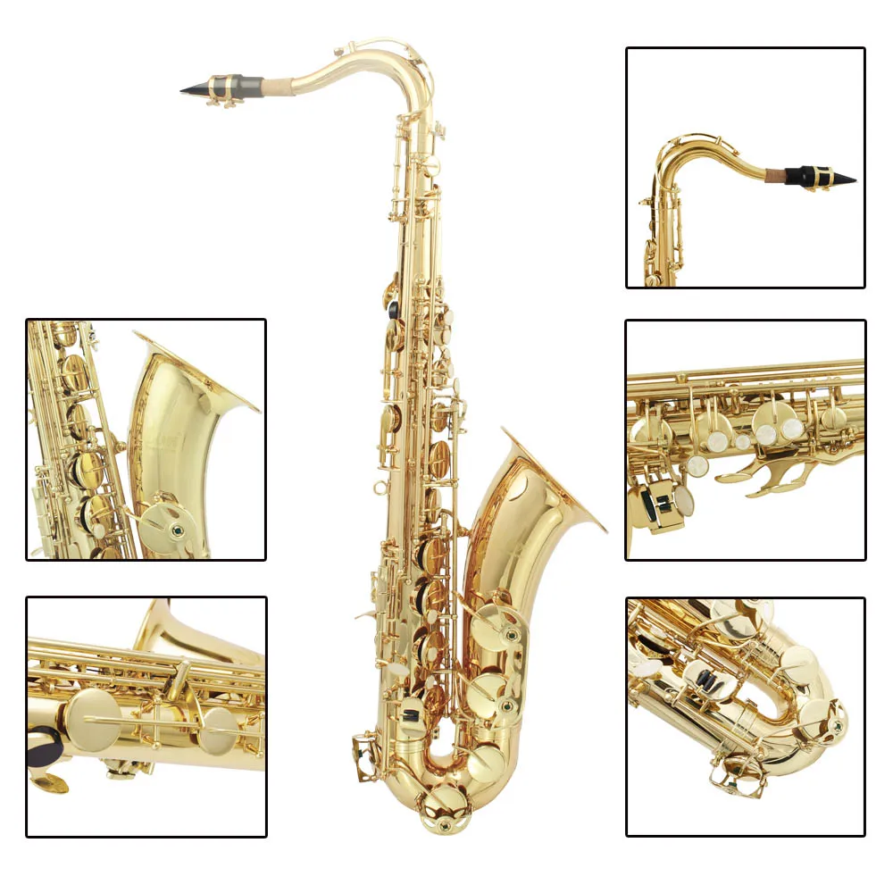 Brass Bb Tenor Saxophone Sax Carved Pattern Pearl White Shell Buttons Sax Tenor with Case Gloves Cleaning Cloth Belt Brush