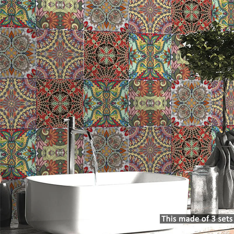 Арабский Индийский стиль самоклеющаяся виниловая плитка наклейка ПВХ водонепроницаемые обои для мебели кухни ванной комнаты дома Переводные картинки для художественного декорирования