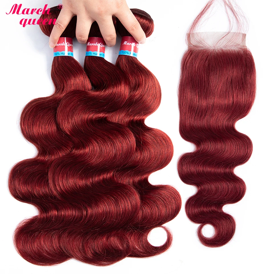 Marchqueen предварительно цветной Малайзийский натуральные волосы Связки с синтетическое закрытие шнурка волос #33 цвет средства ухода за кожей