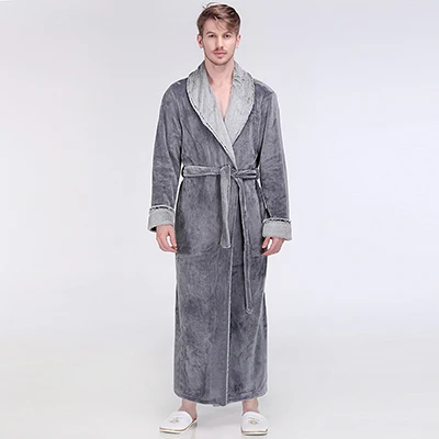 Новинка, зимний удлиненный теплый фланелевый Халат для мужчин и женщин, роскошный меховой банный халат, мягкий шелковый халат, мужские халаты - Цвет: Men Grey