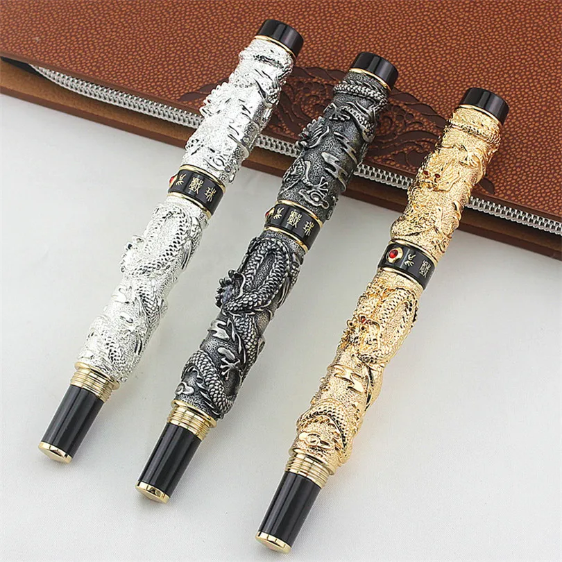 НОВЫЙ JINHAO серый и красный Перьевая ручка Перо с широким основанием два дракона