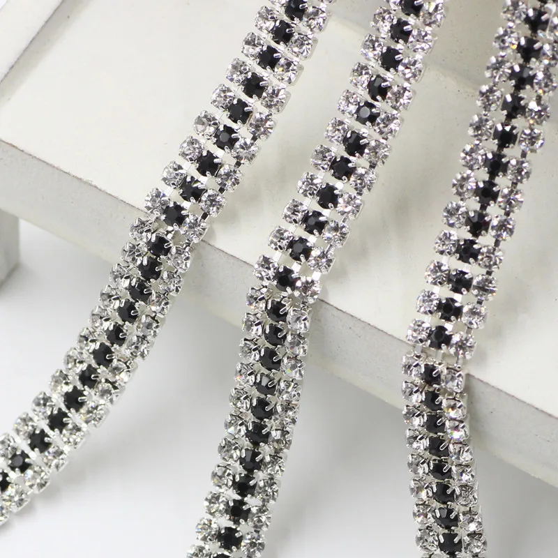 

5yards 3 rows 8.35mm rhinestones Chain white AB cup Chain crystal for DIY Rhinestone Sew On cloth stones Ornament accessories