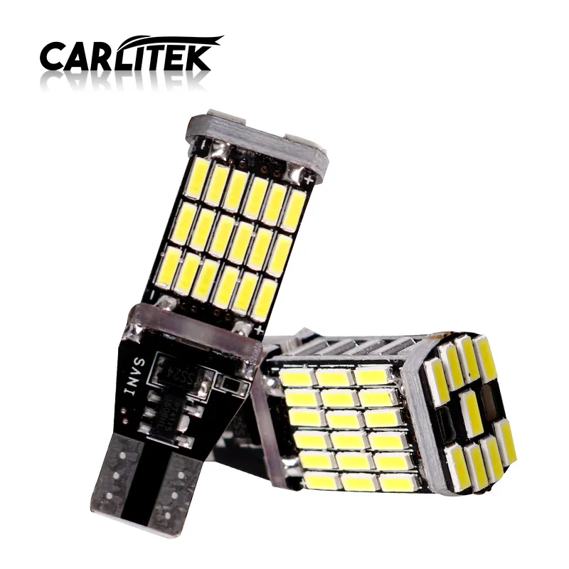 Carlitek 2 шт. светодиодные лампы T15 T16 W16W 45SMD 4014 Автомобильные светодиодные фонари заднего хода задняя светильник лампы 12V 6000K белый авто сигнальная лампа светильник Инж