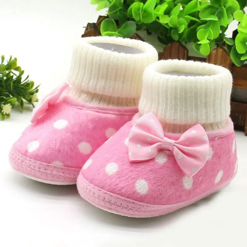 Осенние флисовые зимние ботинки ботиночки с бантиком для новорожденных девочек; белые туфли принцессы