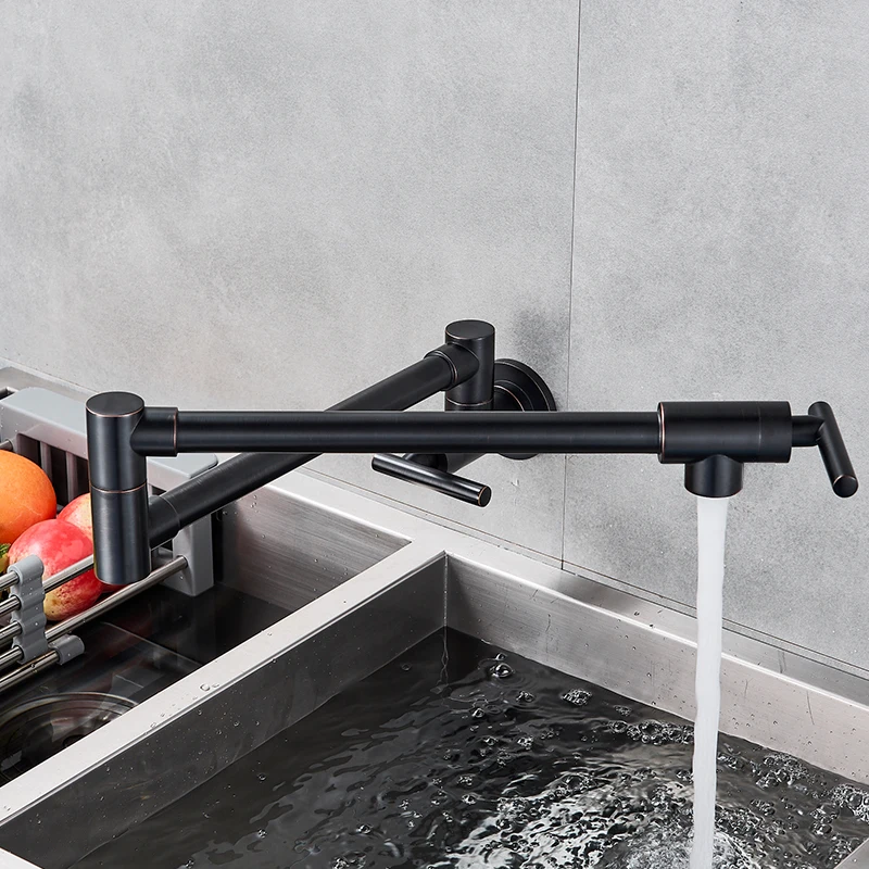 Quyanre Chrome Nickel Black Brass Pot Filler Tap Wall Mounted Kitchen Faucet Single Cold Single Hole Tap Rotate Folding Spout3