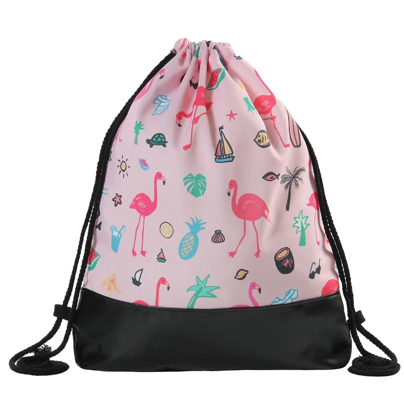 Jom Tokoy 2019 новый 3d печать милый мультфильм рисунок фламинго, на шнурках сумки кожаный нижний Дамский рюкзак со стягивающим шнуром Mochila Feminina