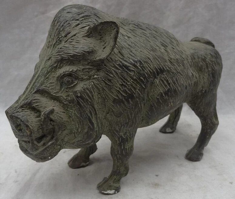 

JP S62 8" Chinese Bronze Feral Boar Pig Statue Wealth Copper Animals Sculpture Set