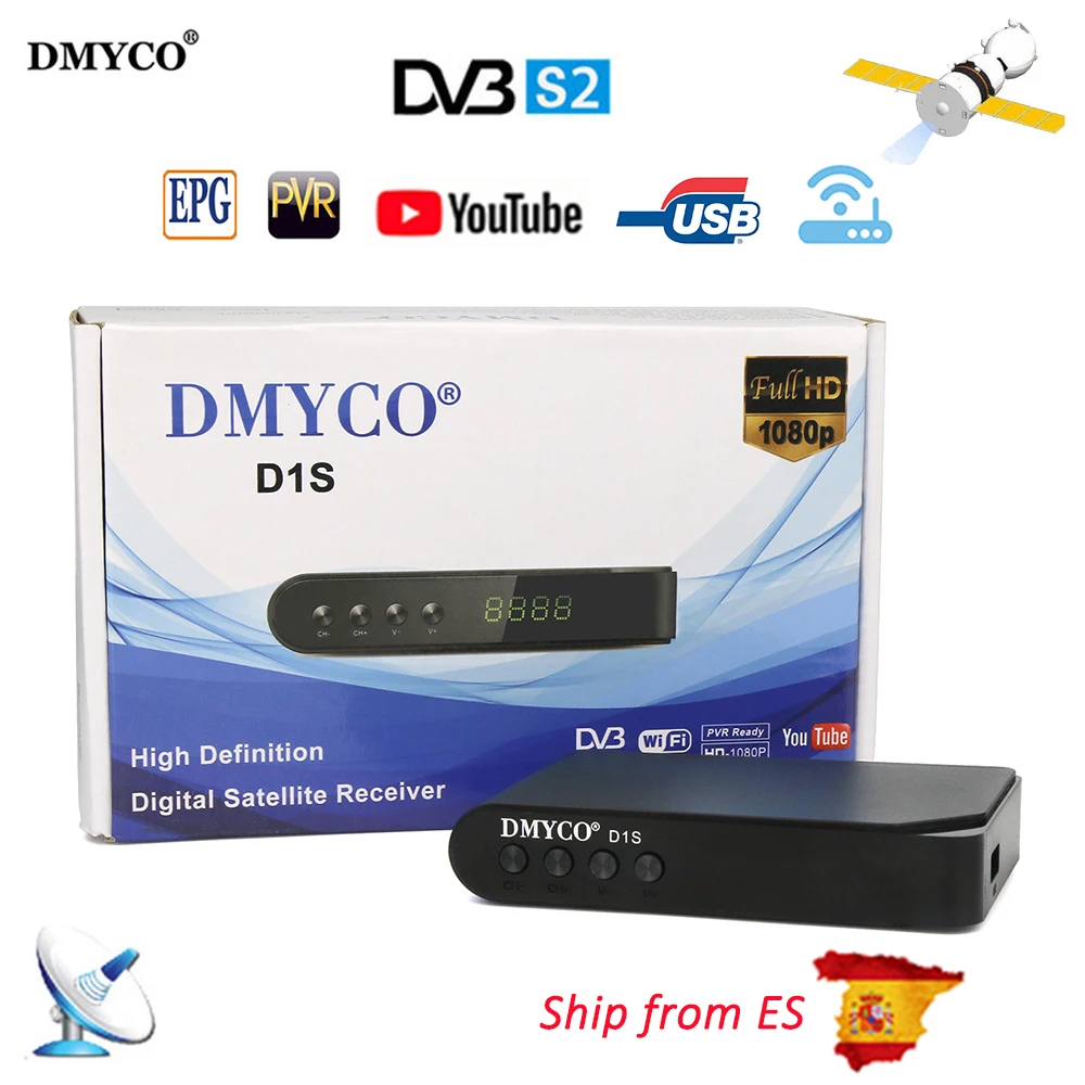 

D1S Satellite Receiver DVB-S2 full 1080p D1S TV Receptor Digital Decoder Support Cable PowerVu Biss Key YouTube With 64MB Flash