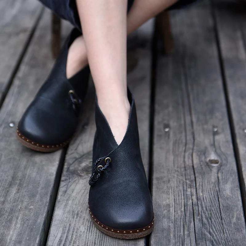 

Artmu Original Vintage Women Ankle Boots Chinese Style Handmade Genuine Leather Shoes Woman Boots Flats Heel Boot Soft Soles