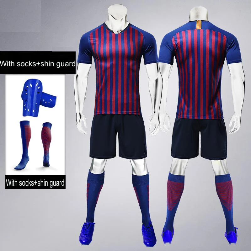 

Men Kids Soccer Jerseys Set Football kit Training Suits Uniform for blank custom camiseta futbol with socks and Shin guards