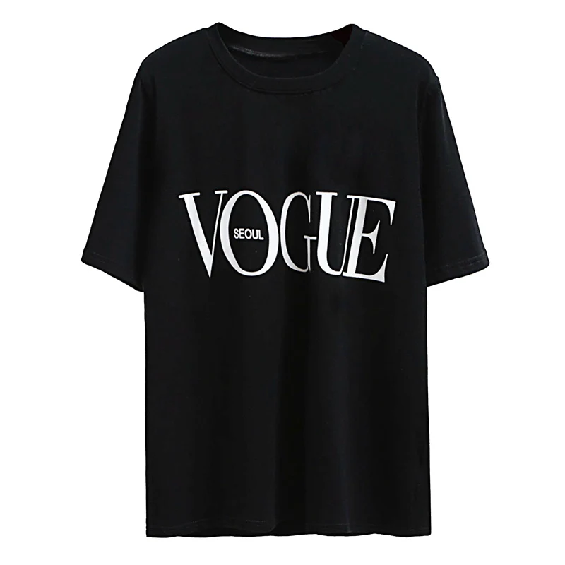 Модные летние топы с короткими рукавами для девочек, одежда для женщин, VOGUE, с буквенным принтом, Harajuku, футболка, красная, черная, женская футболка, Camisas