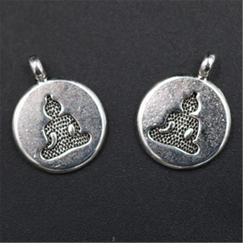 

WKOUD 10pcs Antique Silver Metal Lord Buddha Round Tablets Pendants Religious Necklace Bracelet DIY Handmade Jewelry Findings