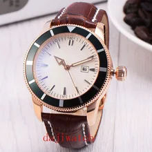Corgeut BIiger46mm Bisel Rotativo Dados Marrom Cinto Marca de Luxo Subiu Banhado A Ouro Nova Chegada Relógio Movimento Dos Homens