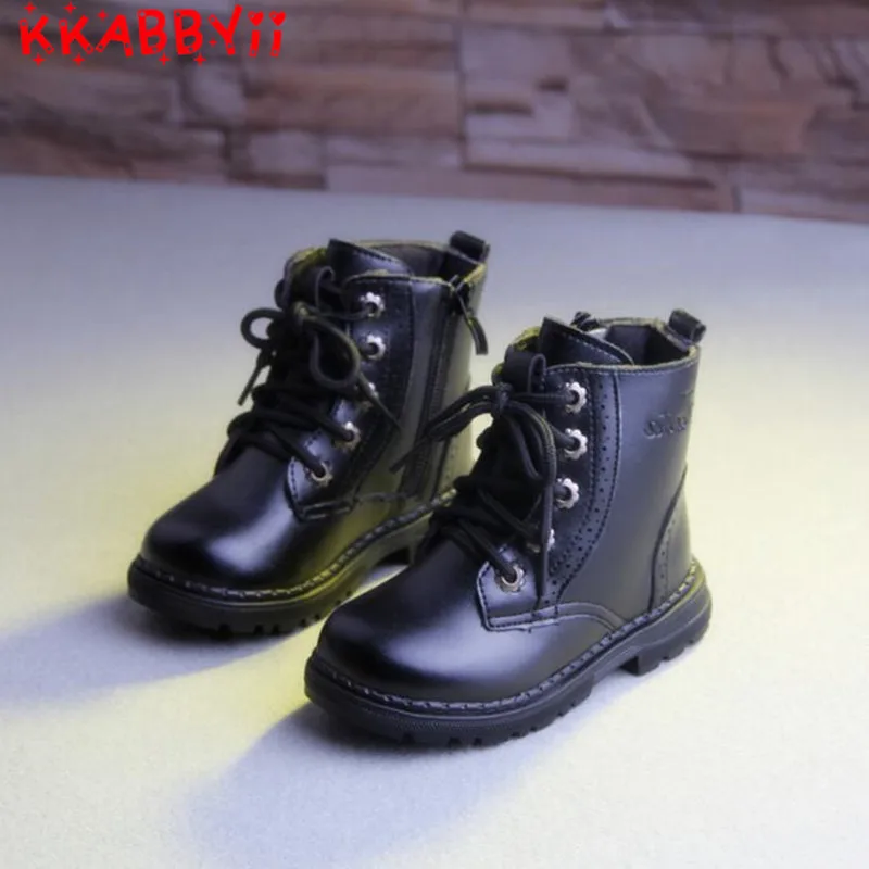 

KKABBYII 2018 Autumn Winter Baby Girl Pu Leather Lace Up Ankle Boot Children FashionToddler Boy Brand Black Booties