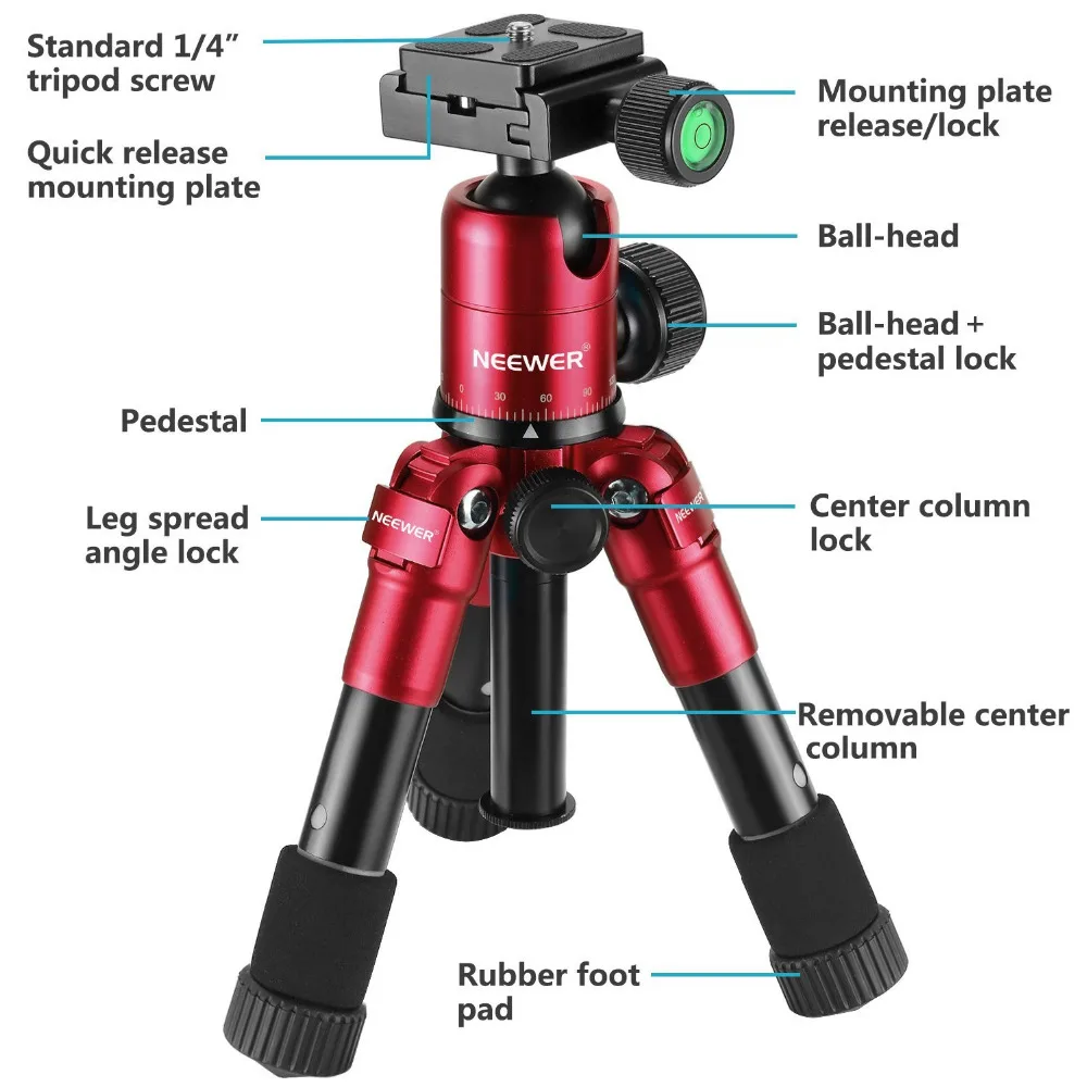 Neewer 20 дюймов Портативный компактный настольный макро мини шаровая Головка для штатива-трипода из 1/4 дюймов Быстрый подошву для объектива камеры Canon штативов dslr