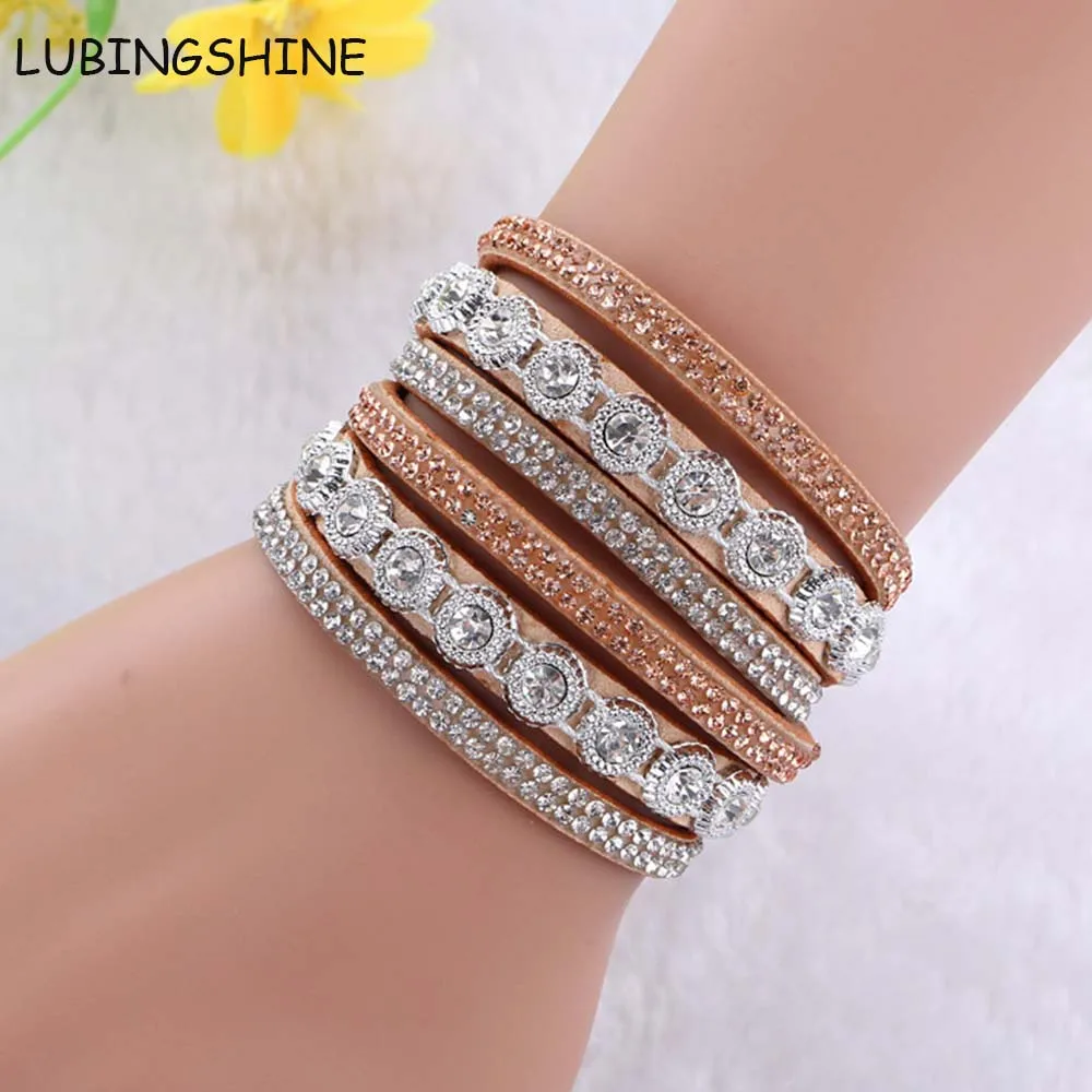 Женский многослойный браслет LUBINGSHINE разноцветный Бархатный с кристаллами в