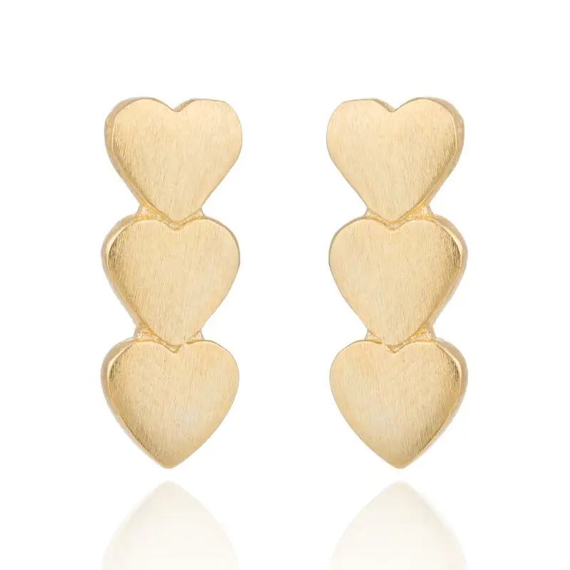 

Shuangshuo Cute Heart Stud Earrings for Women Brushed 3 Hearts Earings Fashion Jewelry Earring Female boucle d'oreille brincos